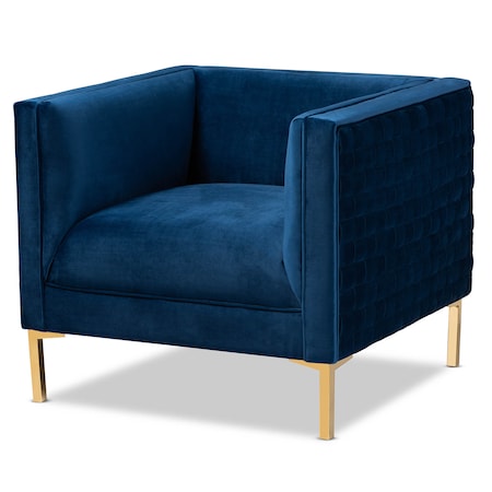 Baxton Studio Seraphin Navy Blue Velvet Upholstered Gold Finished Armchair 157-9794